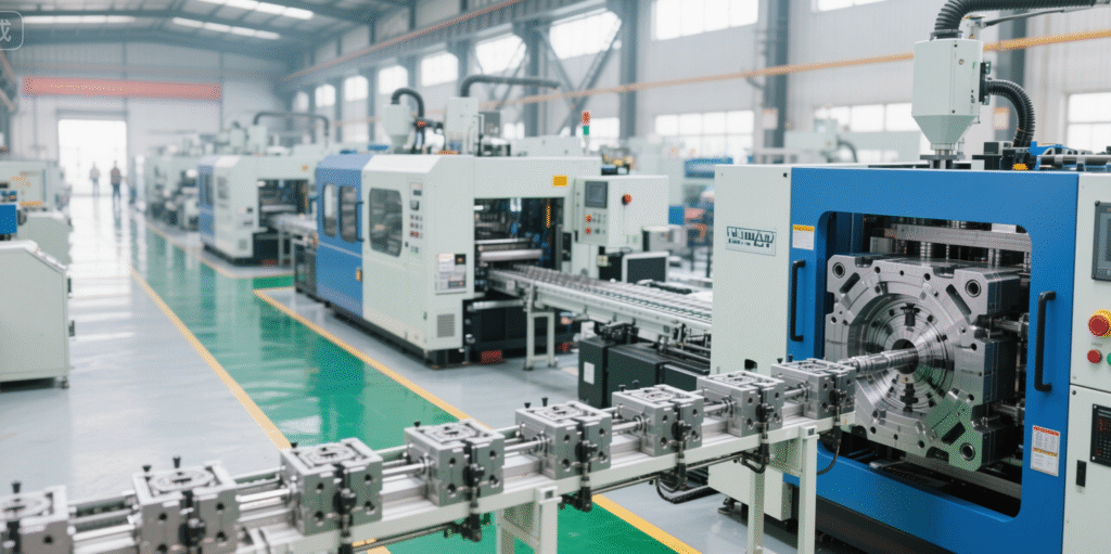 jimeng 2025 09 02 9020 生成一张高清工厂注塑生产线图（带机器 模具） 1